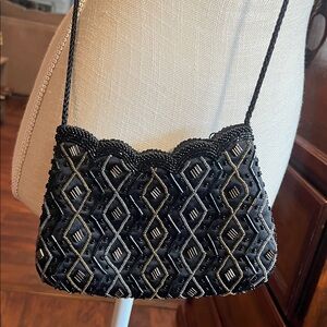 Chic Black and Gold Beaded Clutch